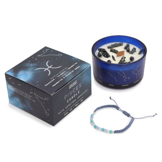 Pisces Zodiac Crystal Candle with Gemstone Bracelet - Crystal Nest