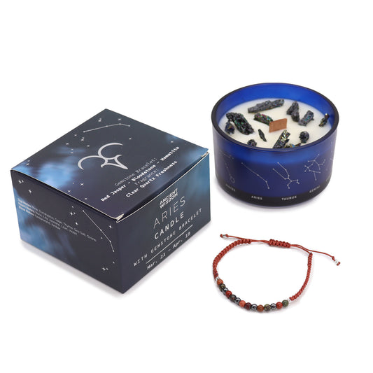 Aries Zodiac Crystal Candle with Gemstone Bracelet - Crystal Nest