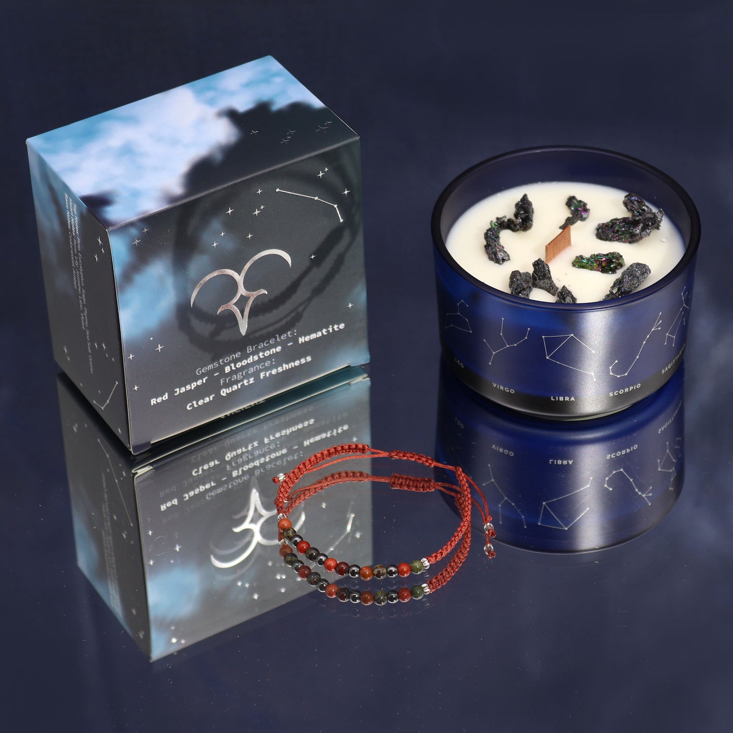 Aries Zodiac Crystal Candle with Gemstone Bracelet - Crystal Nest