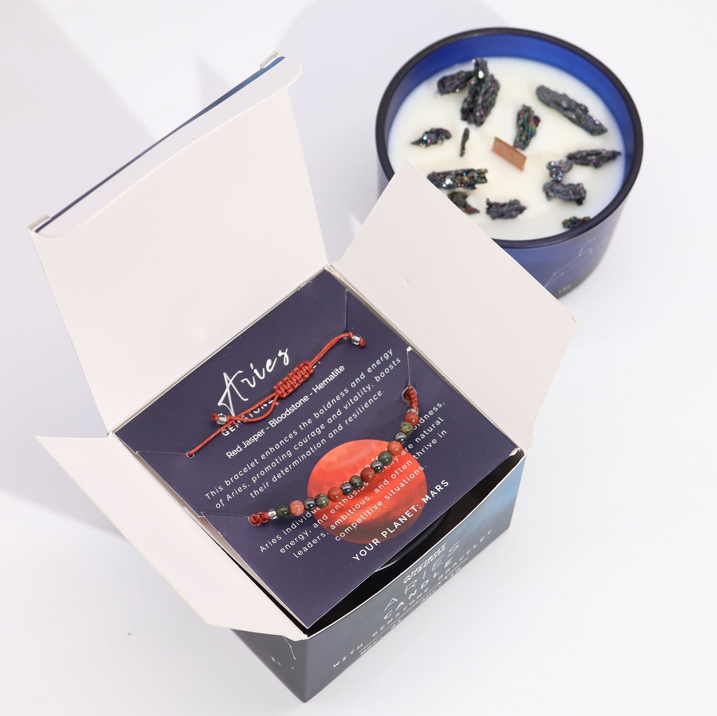 Aries Zodiac Crystal Candle with Gemstone Bracelet - Crystal Nest