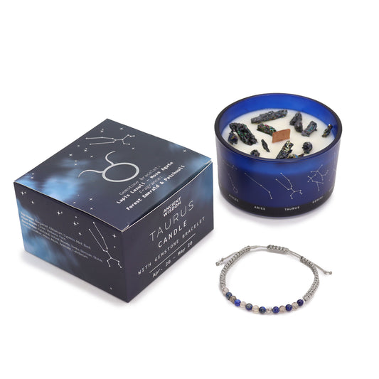 Taurus Zodiac Crystal Candle with Gemstone Bracelet - Crystal Nest