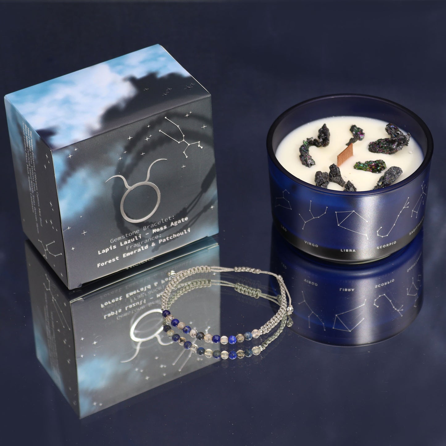 Taurus Zodiac Crystal Candle with Gemstone Bracelet - Crystal Nest
