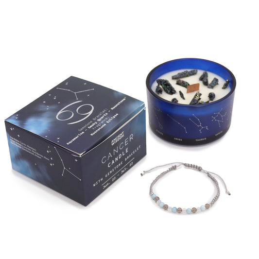 Cancer Zodiac Crystal Candle with Gemstone Bracelet - Crystal Nest