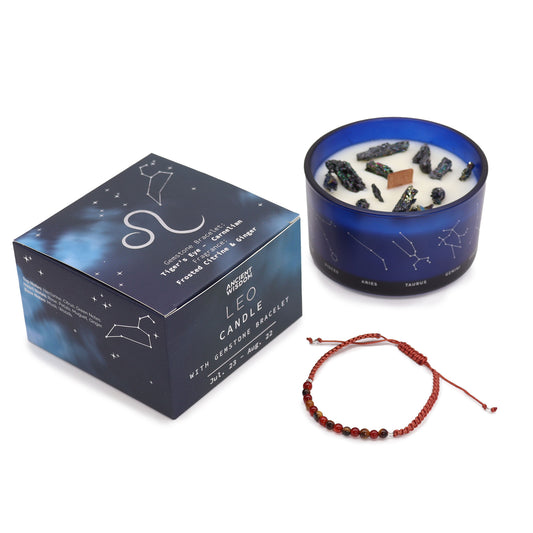 Leo Zodiac Crystal Candle with Gemstone Bracelet - Crystal Nest