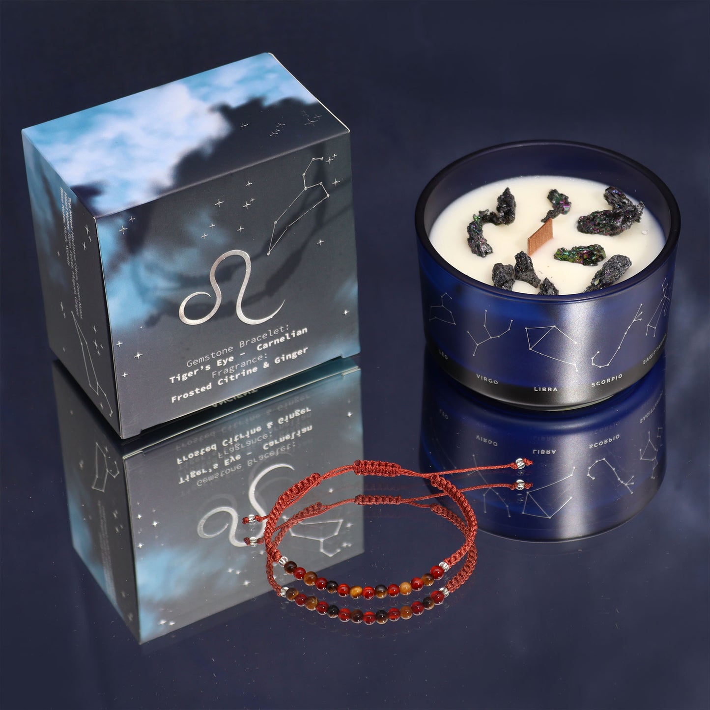Leo Zodiac Crystal Candle with Gemstone Bracelet - Crystal Nest