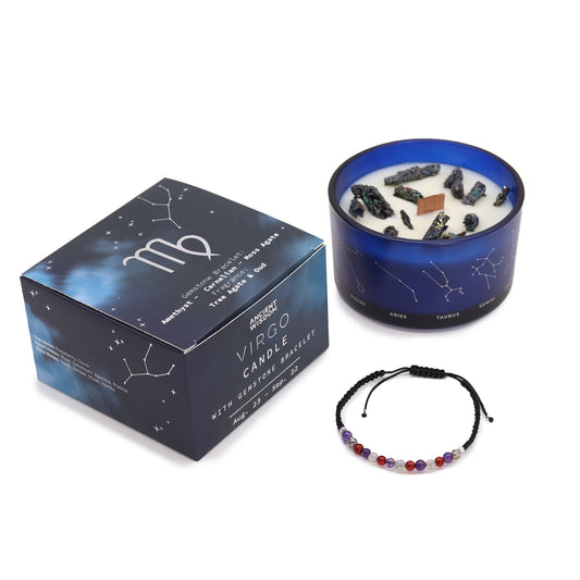 Virgo Zodiac Crystal Candle with Gemstone Bracelet - Crystal Nest