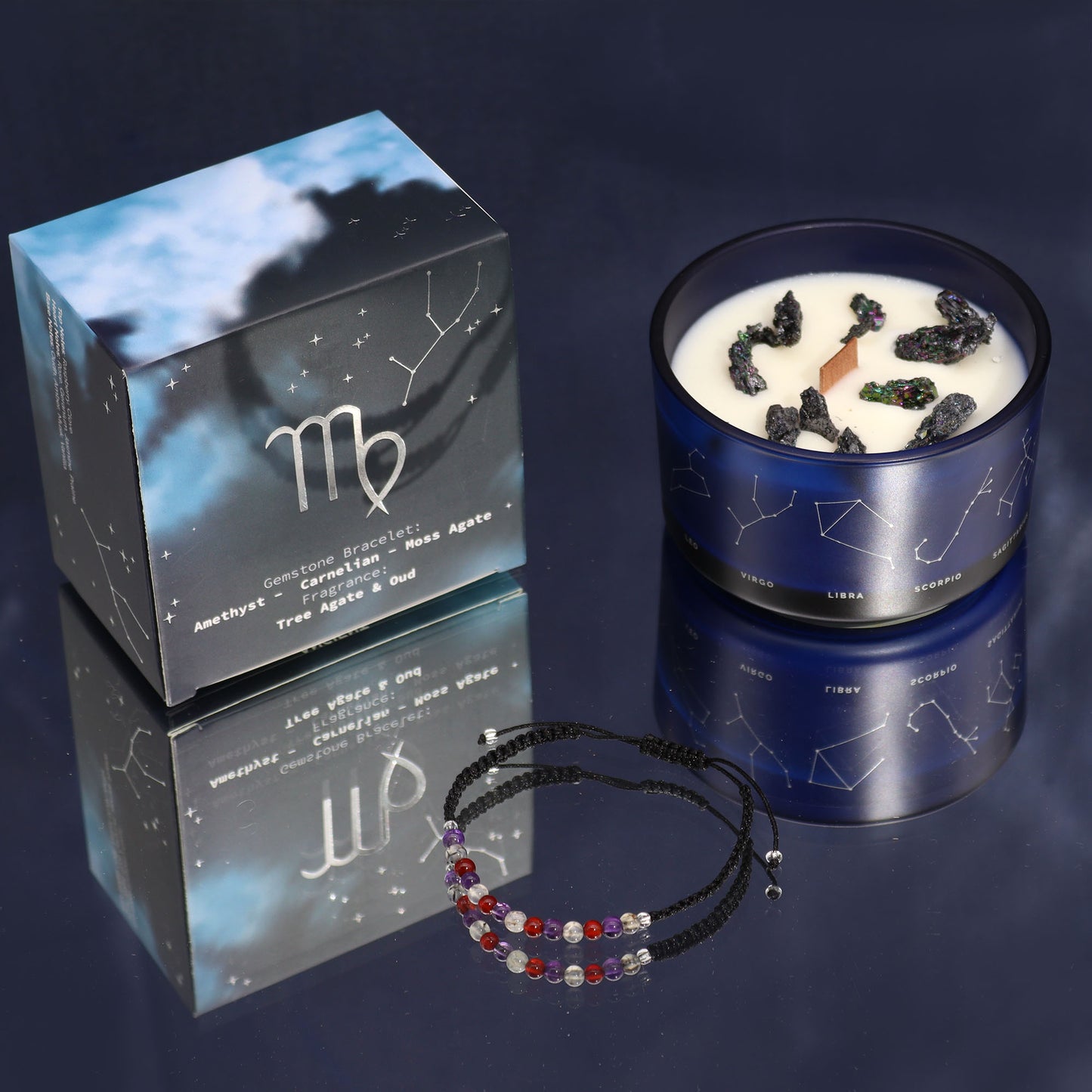 Virgo Zodiac Crystal Candle with Gemstone Bracelet - Crystal Nest