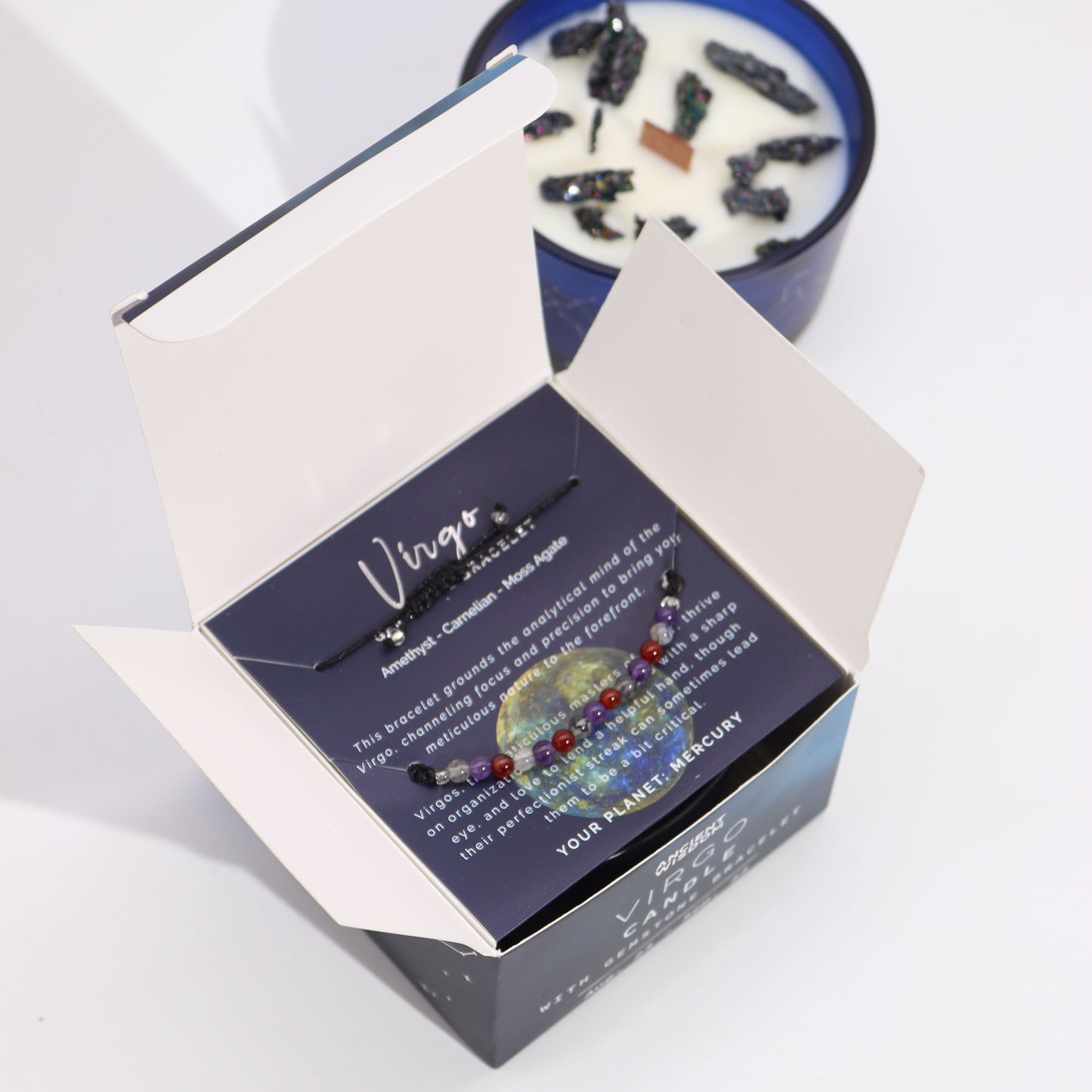 Virgo Zodiac Crystal Candle with Gemstone Bracelet - Crystal Nest