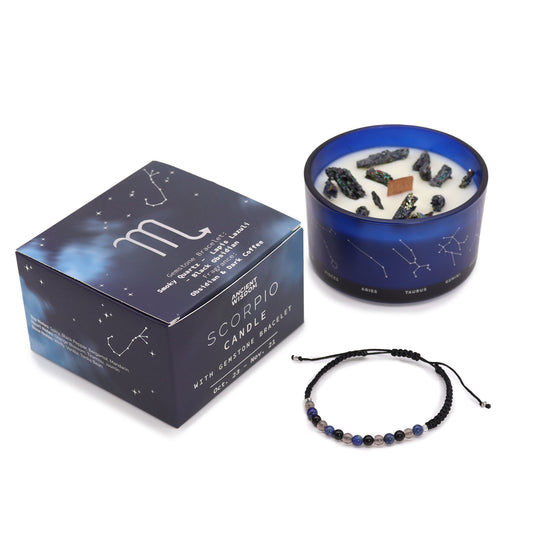 Scorpio Zodiac Crystal Candle with Gemstone Bracelet - Crystal Nest
