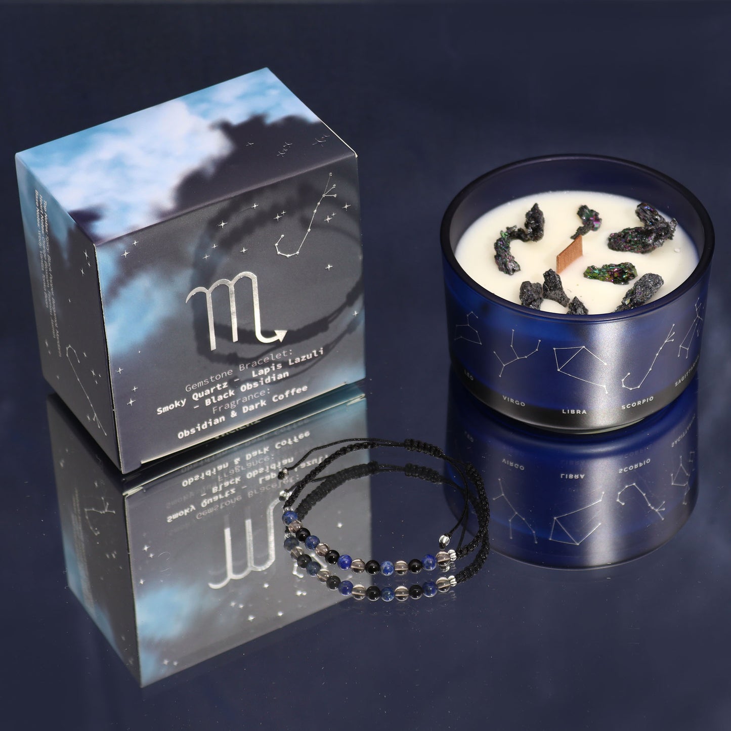 Scorpio Zodiac Crystal Candle with Gemstone Bracelet - Crystal Nest