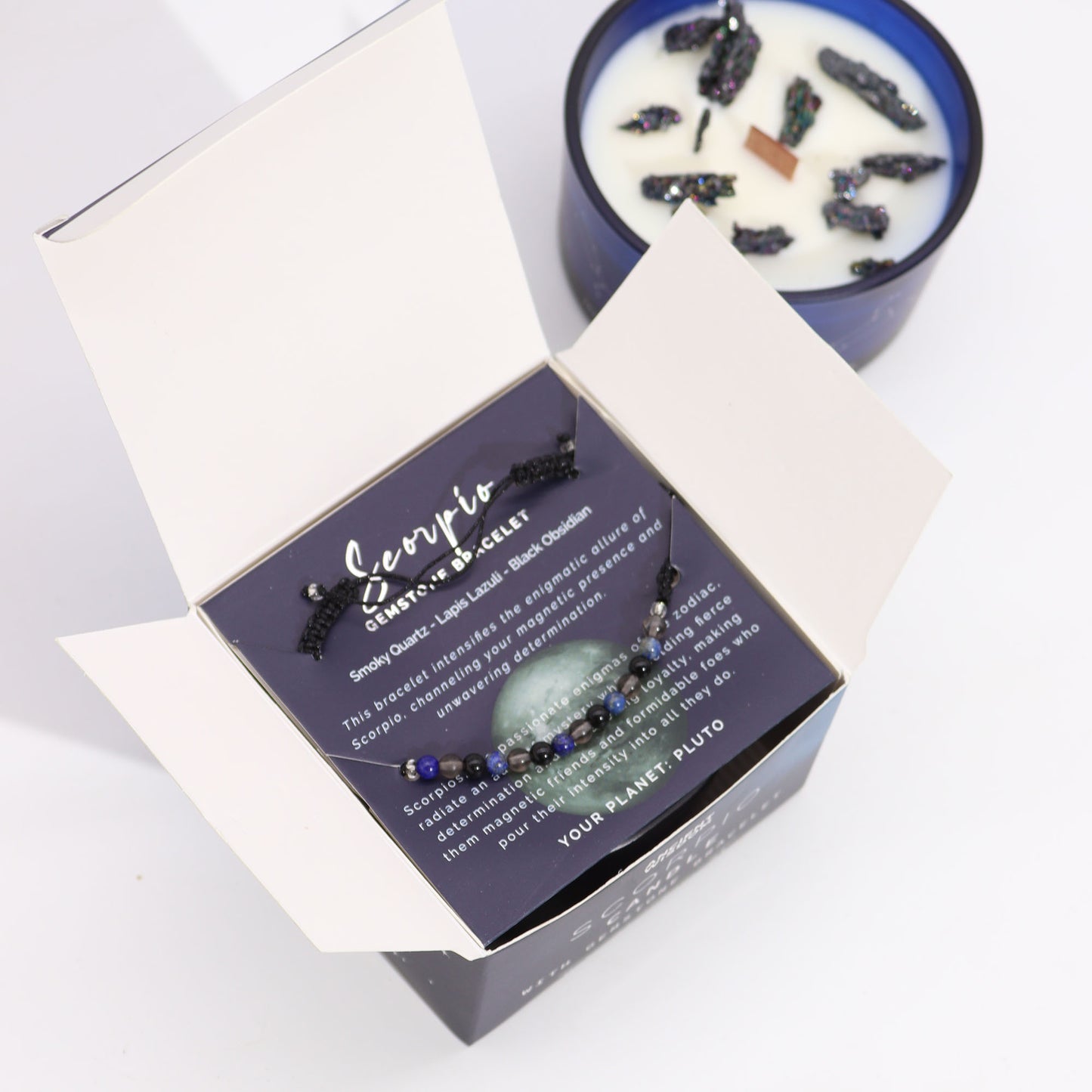 Scorpio Zodiac Crystal Candle with Gemstone Bracelet - Crystal Nest