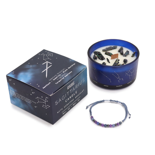 Sagittarius Zodiac Crystal Candle with Gemstone Bracelet - Crystal Nest
