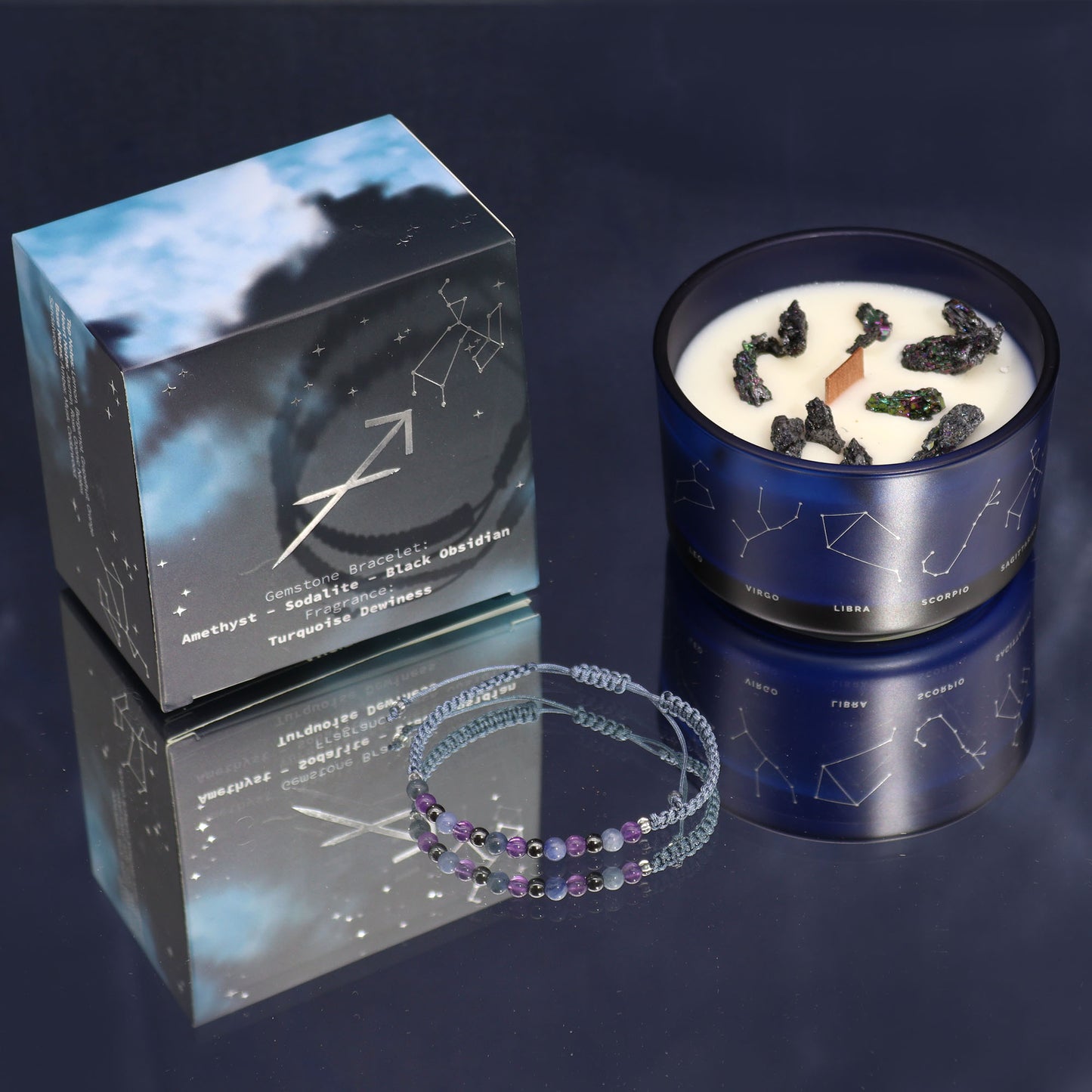 Sagittarius Zodiac Crystal Candle with Gemstone Bracelet - Crystal Nest