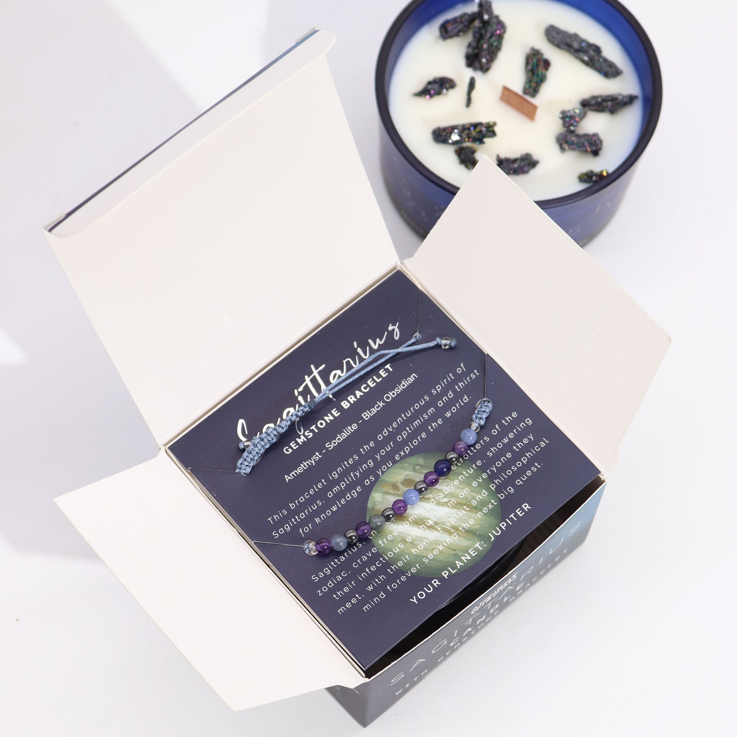 Sagittarius Zodiac Crystal Candle with Gemstone Bracelet - Crystal Nest