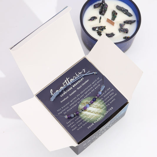Sagittarius Zodiac Crystal Candle with Gemstone Bracelet - Crystal Nest