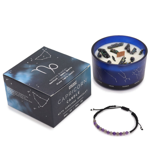 Capricorn Zodiac Crystal Candle with Gemstone Bracelet - Crystal Nest