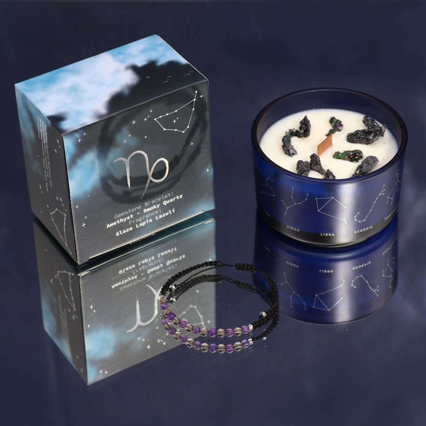 Capricorn Zodiac Crystal Candle with Gemstone Bracelet - Crystal Nest