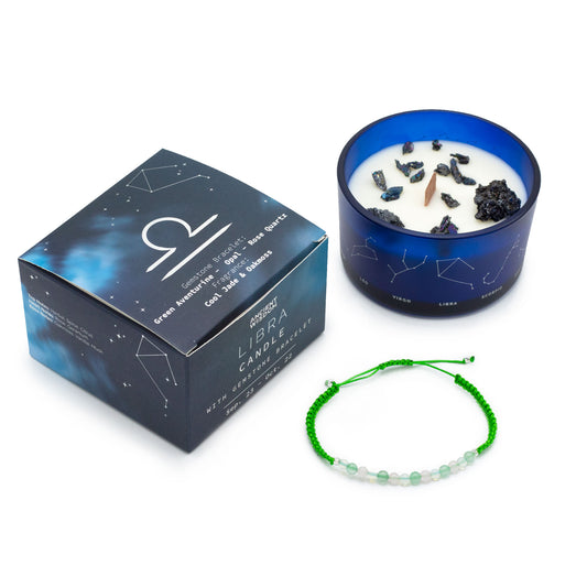 Libra Zodiac Crystal Candle with Gemstone Bracelet - Crystal Nest