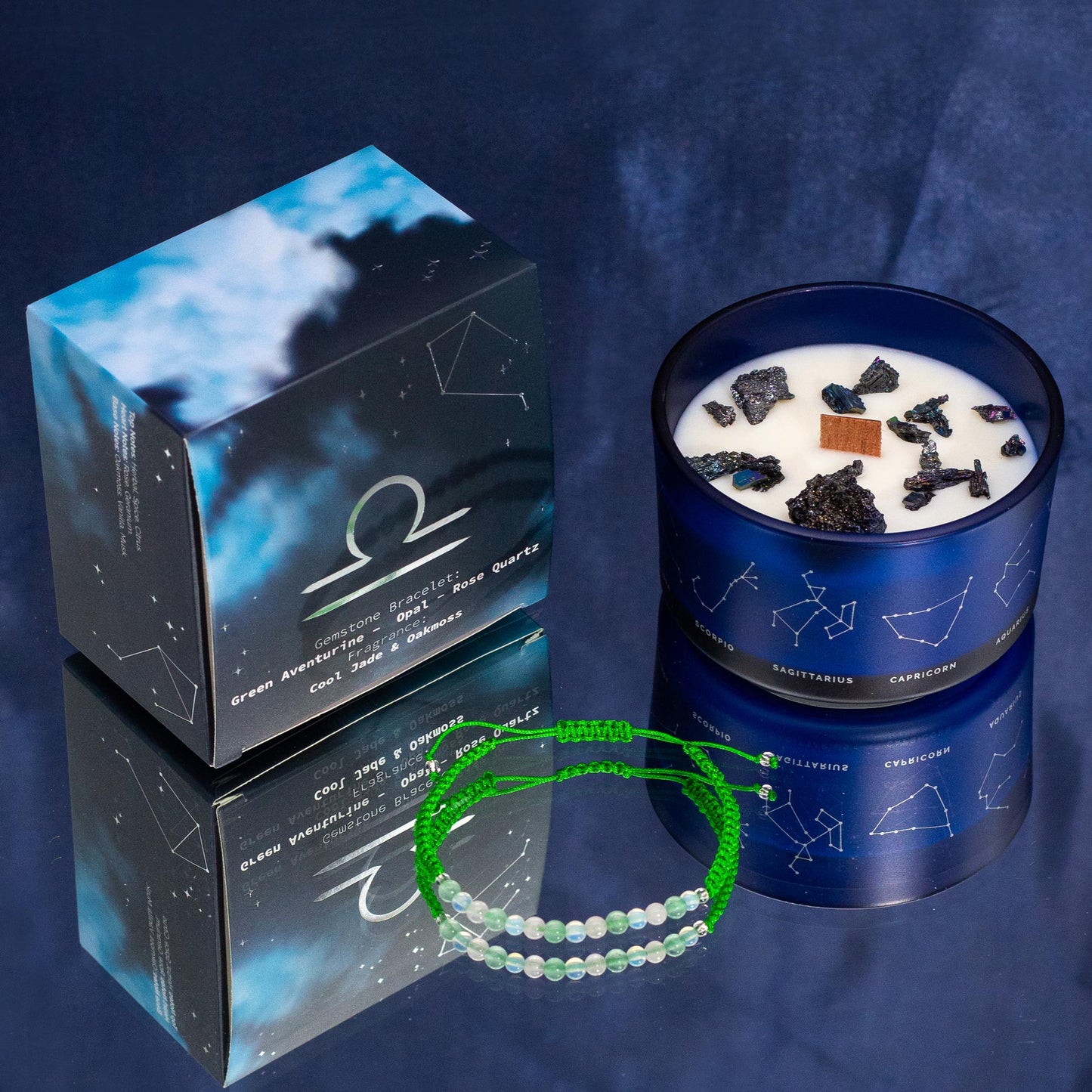 Libra Zodiac Crystal Candle with Gemstone Bracelet - Crystal Nest