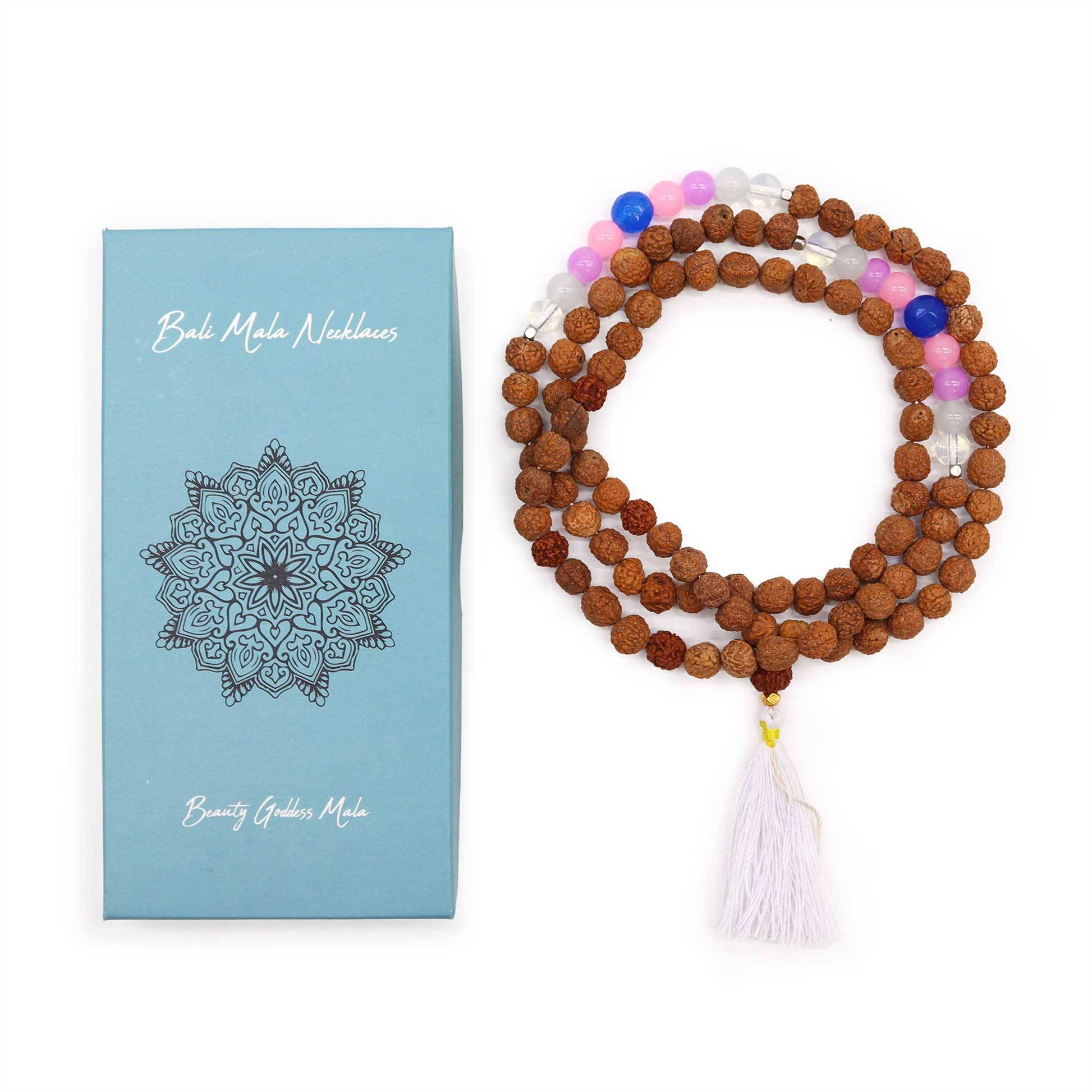 Rudraksha Mala Prayer Beads - Beauty Goddess Necklace - Crystal Nest