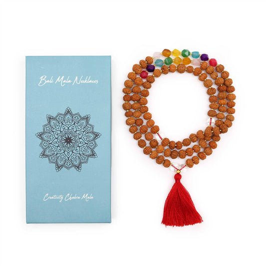 Rudraksha Mala Prayer Beads - Creativity Chakra Necklace - Crystal Nest