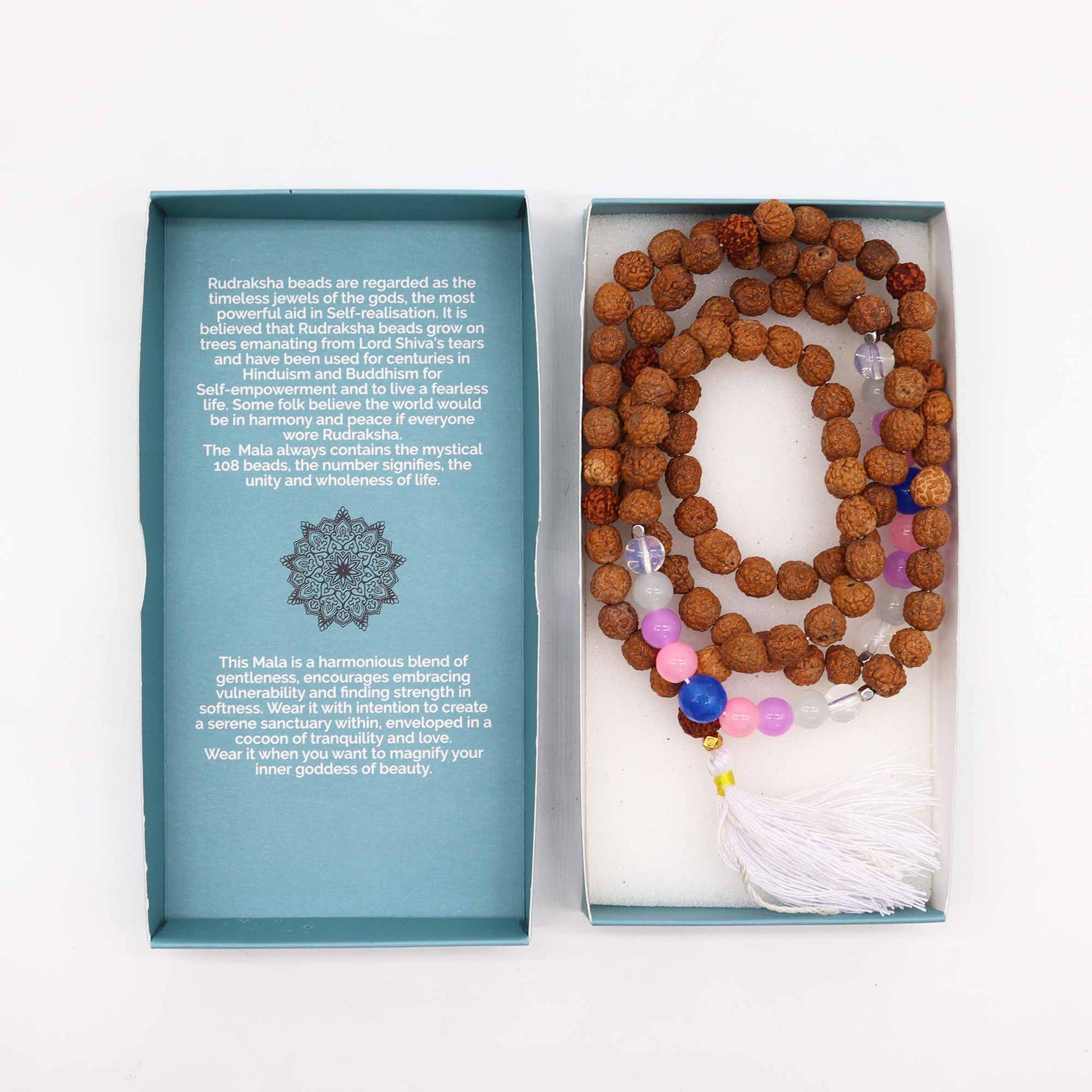 Rudraksha Mala Prayer Beads - Beauty Goddess Necklace - Crystal Nest