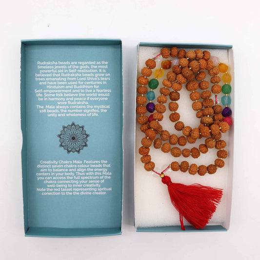 Rudraksha Mala Prayer Beads - Creativity Chakra Necklace - Crystal Nest