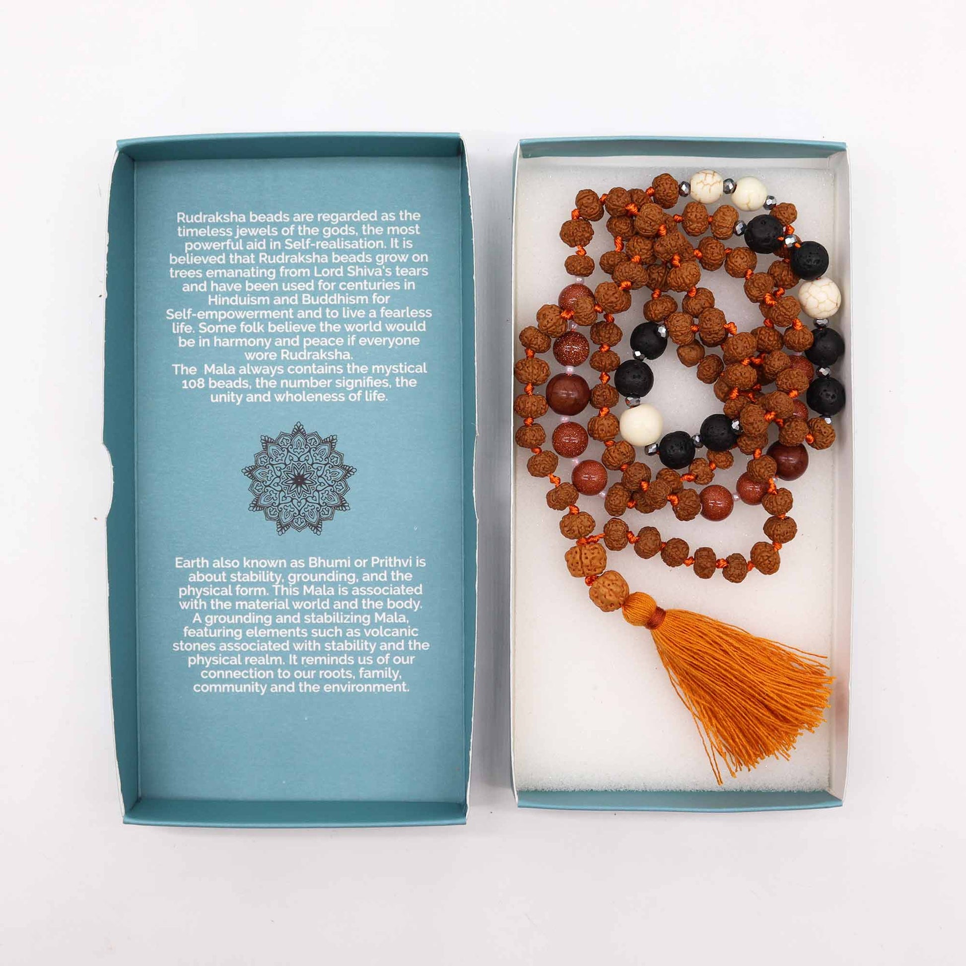 Rudraksha Mala Prayer Beads - Earth Element Necklace - Crystal Nest