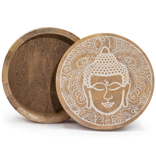 White Buddha Round Wooden Box - Crystal Nest