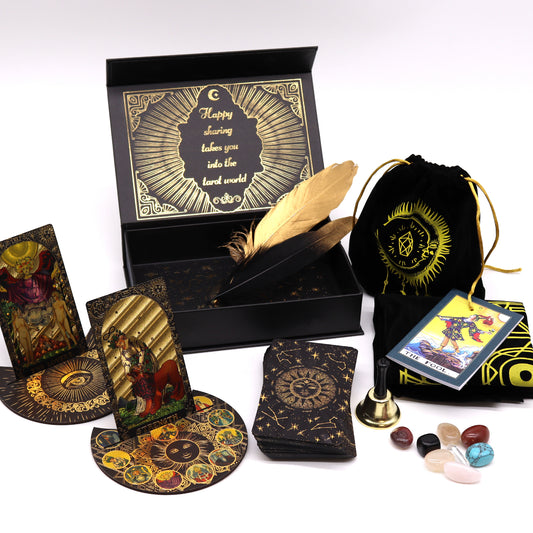 Luxurious Gold Foil Tarot Gift Set | Tarot Deck with Ritual Tools & Accessories - Crystal Nest