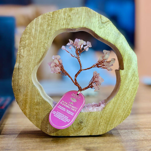 Rose Quartz Gemstone Tree Garden | Mango Wood Ring | Love & Healing - Crystal Nest
