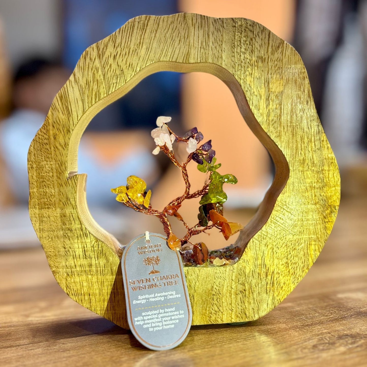 Seven Chakra Gemstone Tree Garden | Mango Wood Ring | Energy Balancing - Crystal Nest