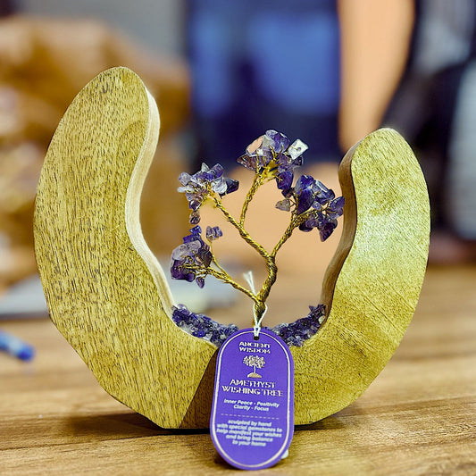 Amethyst Gemstone Tree Garden | Open Mango Wood Ring | Calm & Spiritual Protection - Crystal Nest