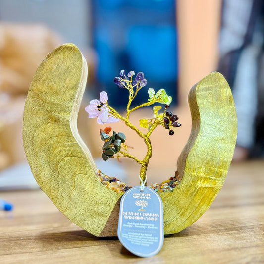 Seven Chakra Gemstone Tree Garden | Open Mango Wood Ring | Balance & Positive Energy - Crystal Nest