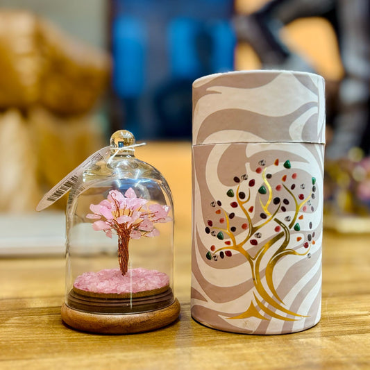 Rose Quartz Gemstone Tree in Glass Dome | Love & Healing - Crystal Nest