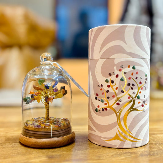 Seven Chakra Gemstone Tree in Glass Dome | Energy Balancing - Crystal Nest