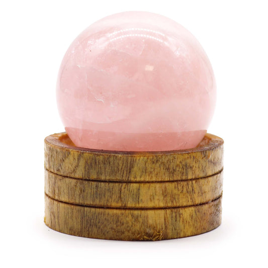 Rose Quartz Crystal Sphere with Wooden Stand - Crystal Nest