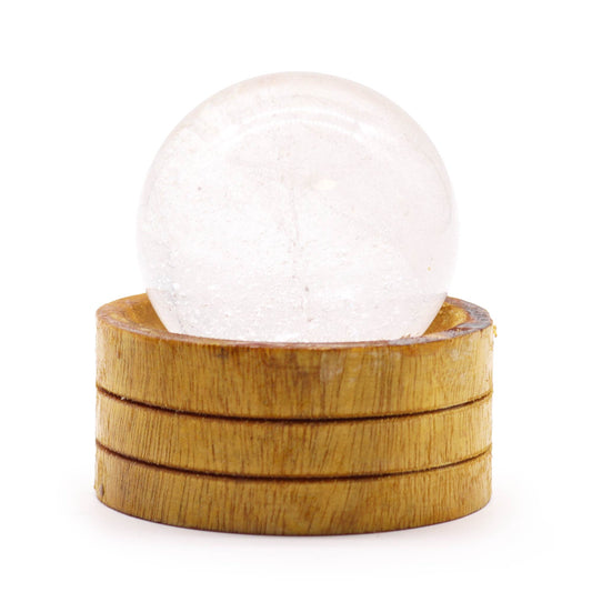 Clear Quartz Crystal Sphere with Wooden Stand - Crystal Nest