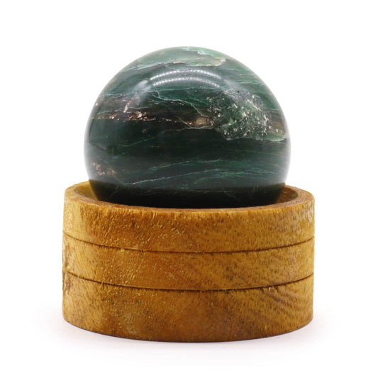 Indian Jade Crystal Sphere with Wooden Stand - Crystal Nest