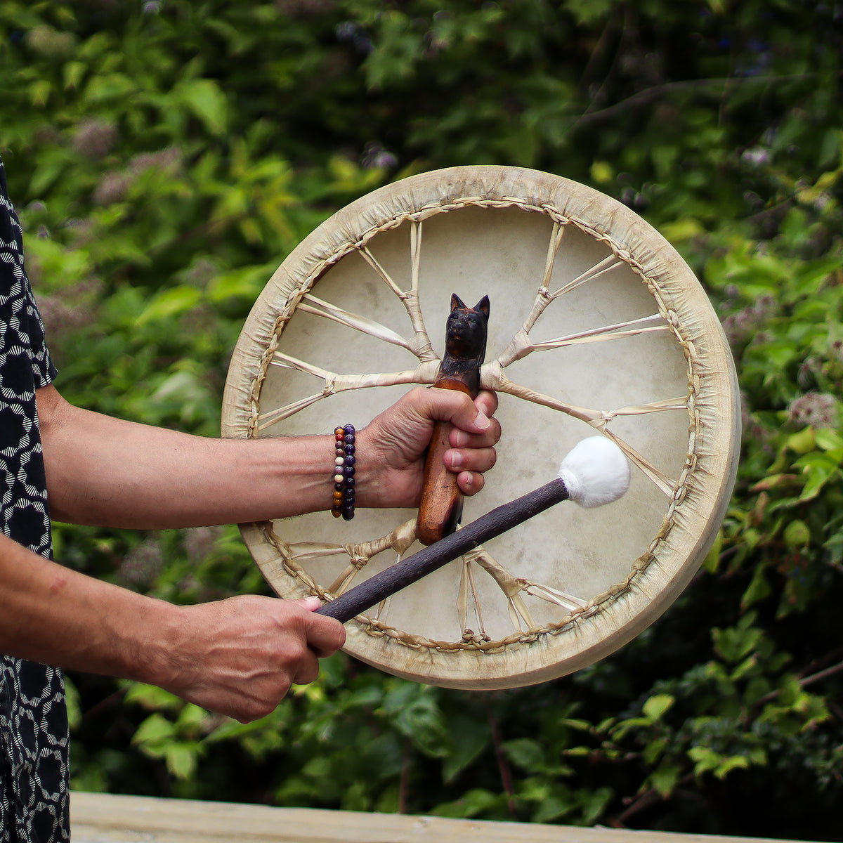 Spirit of the Wolf Shaman Drum | 40cm Tunable Frame Drum - Crystal Nest