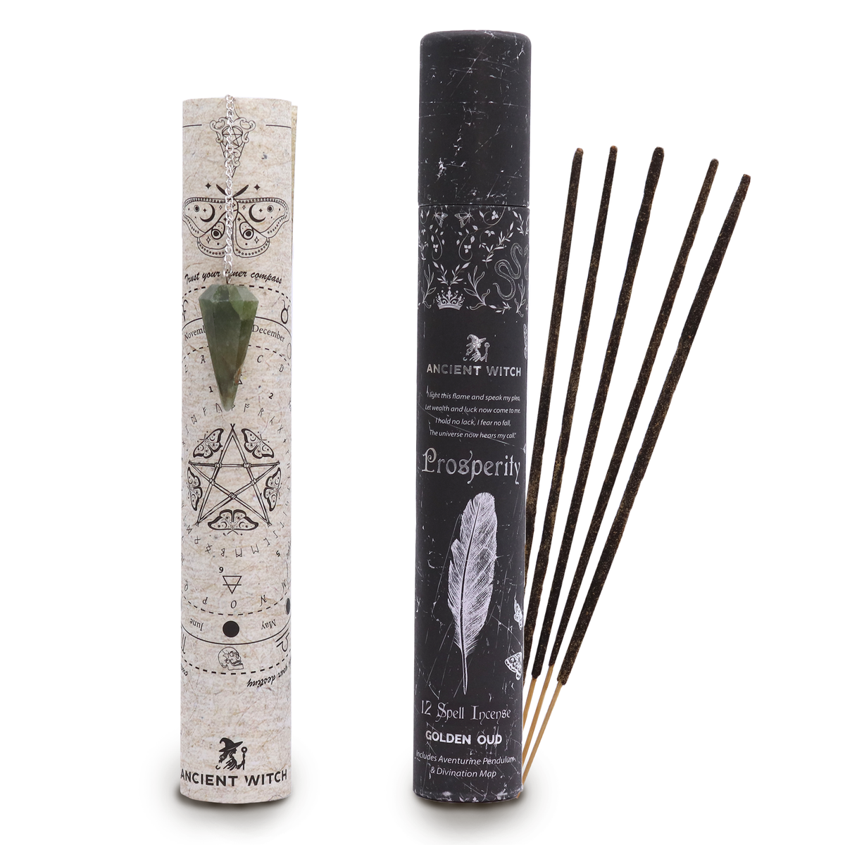 Ancient Witch Prosperity Spell Incense | Oud with Aventurine Pendulum & Divination Map - Crystal Nest