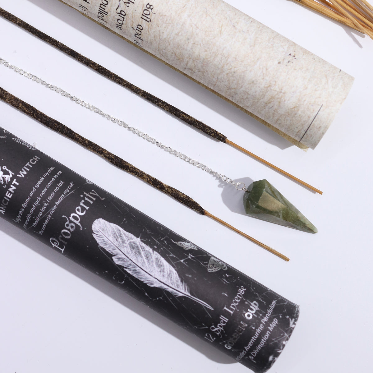 Ancient Witch Prosperity Spell Incense | Oud with Aventurine Pendulum & Divination Map - Crystal Nest