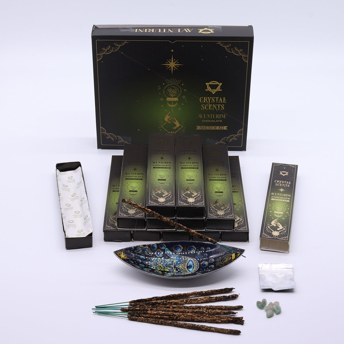 Aventurine Crystal & Chocolate Scented Smudge Incense - Crystal Nest