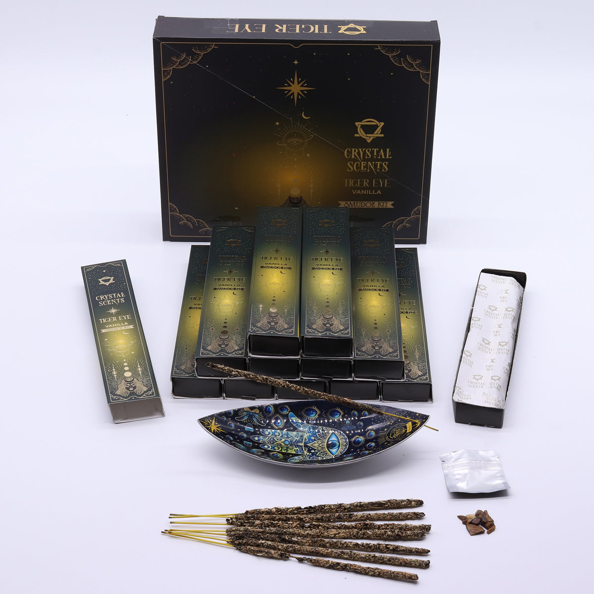 Tiger Eye Crystal & Vanilla Scented Smudge Incense - Crystal Nest