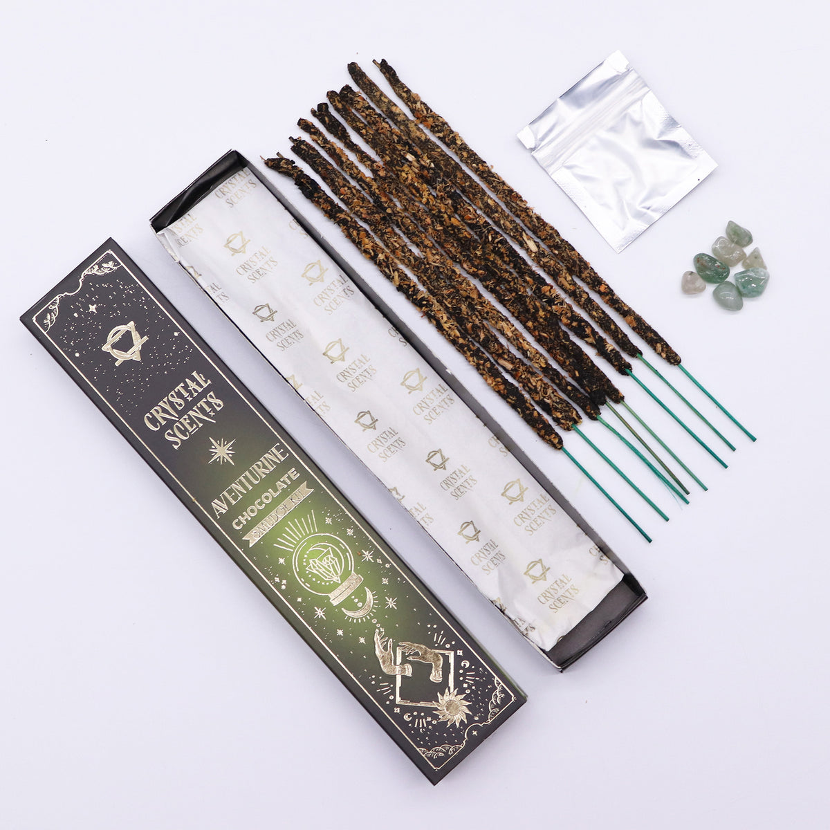 Aventurine Crystal & Chocolate Scented Smudge Incense - Crystal Nest