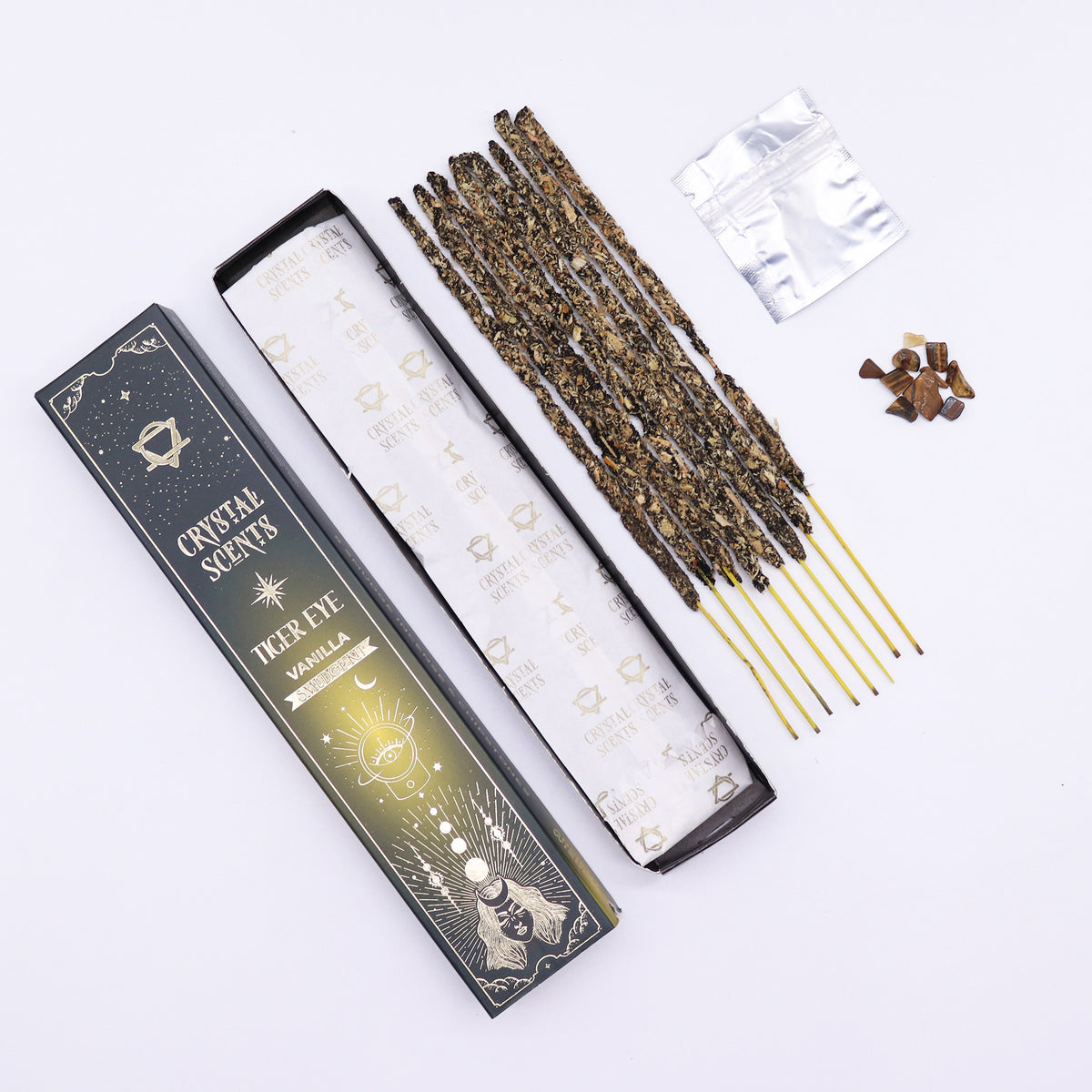 Tiger Eye Crystal & Vanilla Scented Smudge Incense - Crystal Nest