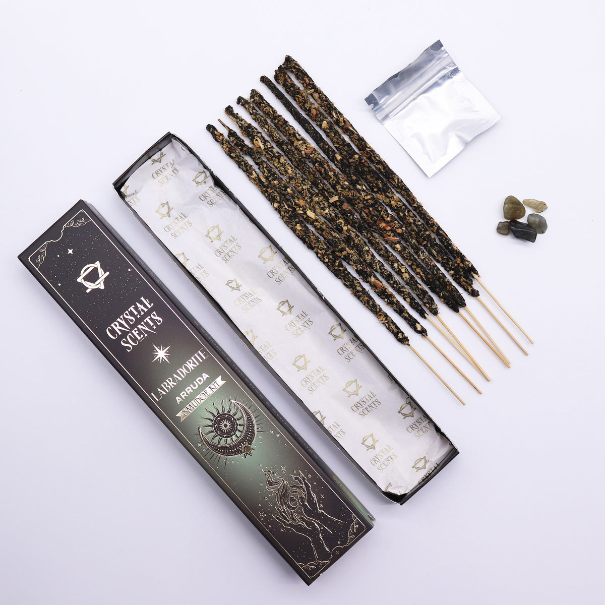 Labradorite Crystal & Arruda Scented Smudge Incense - Crystal Nest