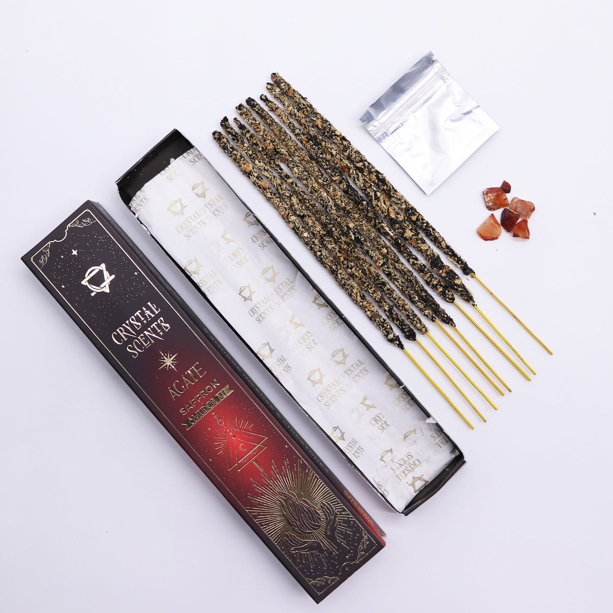 Red Agate Crystal & Saffron Scented Smudge Incense - Crystal Nest