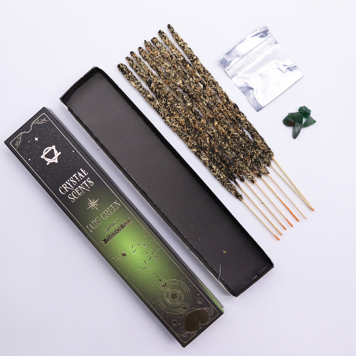 Jade Crystal & Spicy Scented Smudge Incense - Crystal Nest