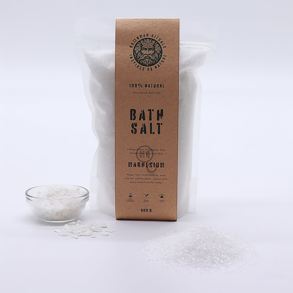 Pure Magnesium Epsom Bath Salts | Unfragranced Soak for Sensitive Skin | 800g - Crystal Nest